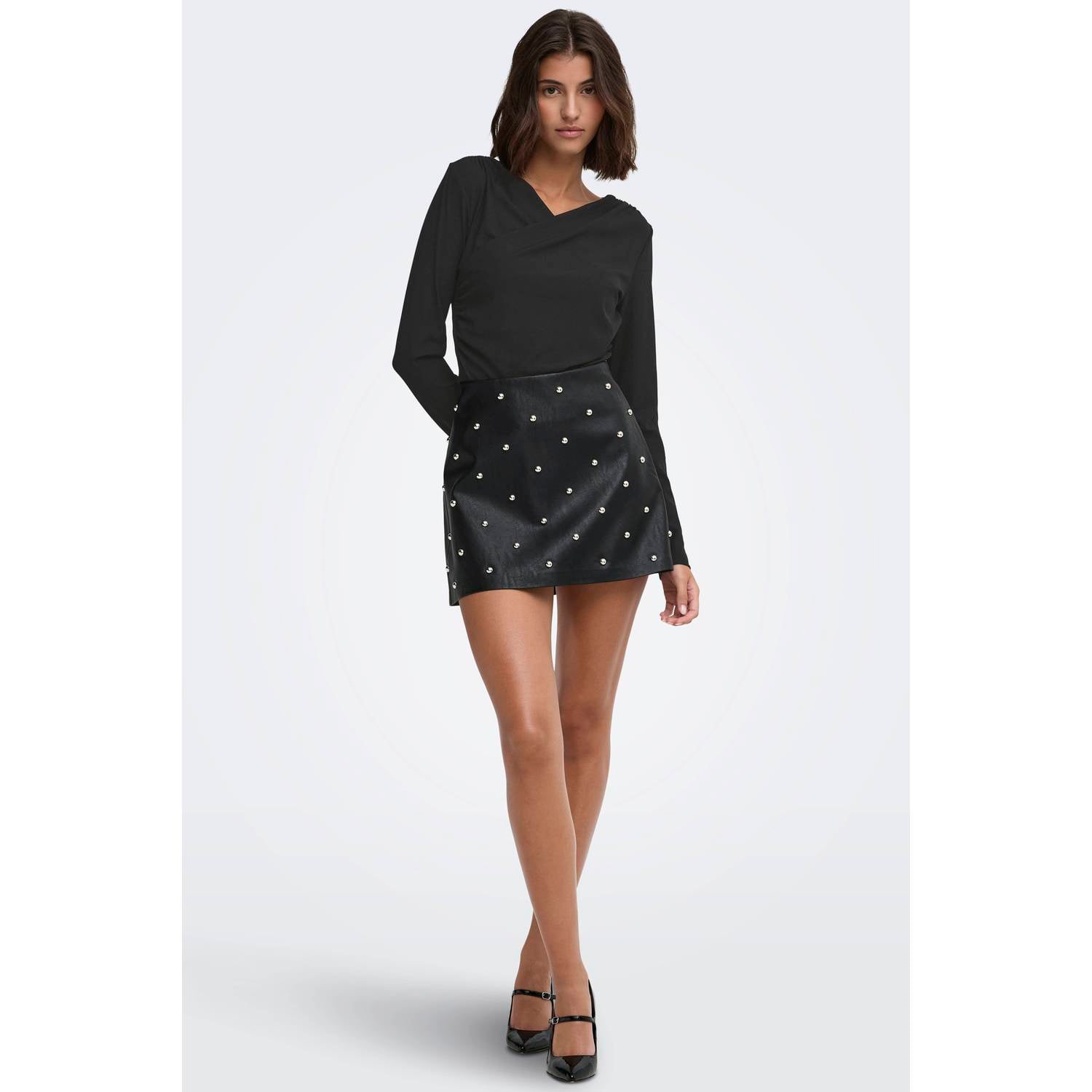 ONLY leren rok zwart zilver