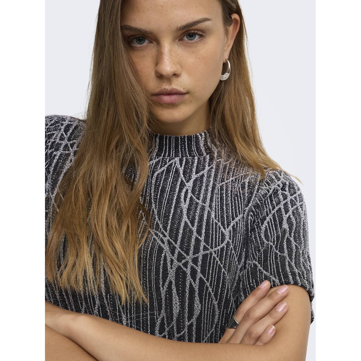 ONLY top met print zwart zilver