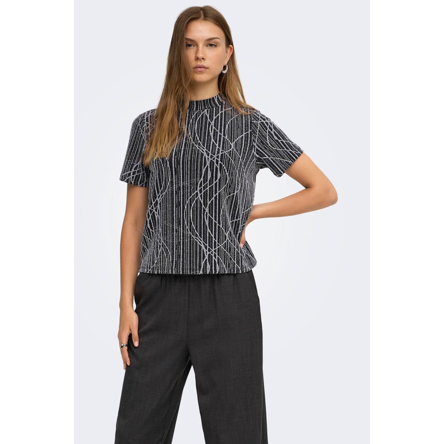 ONLY top met print zwart zilver