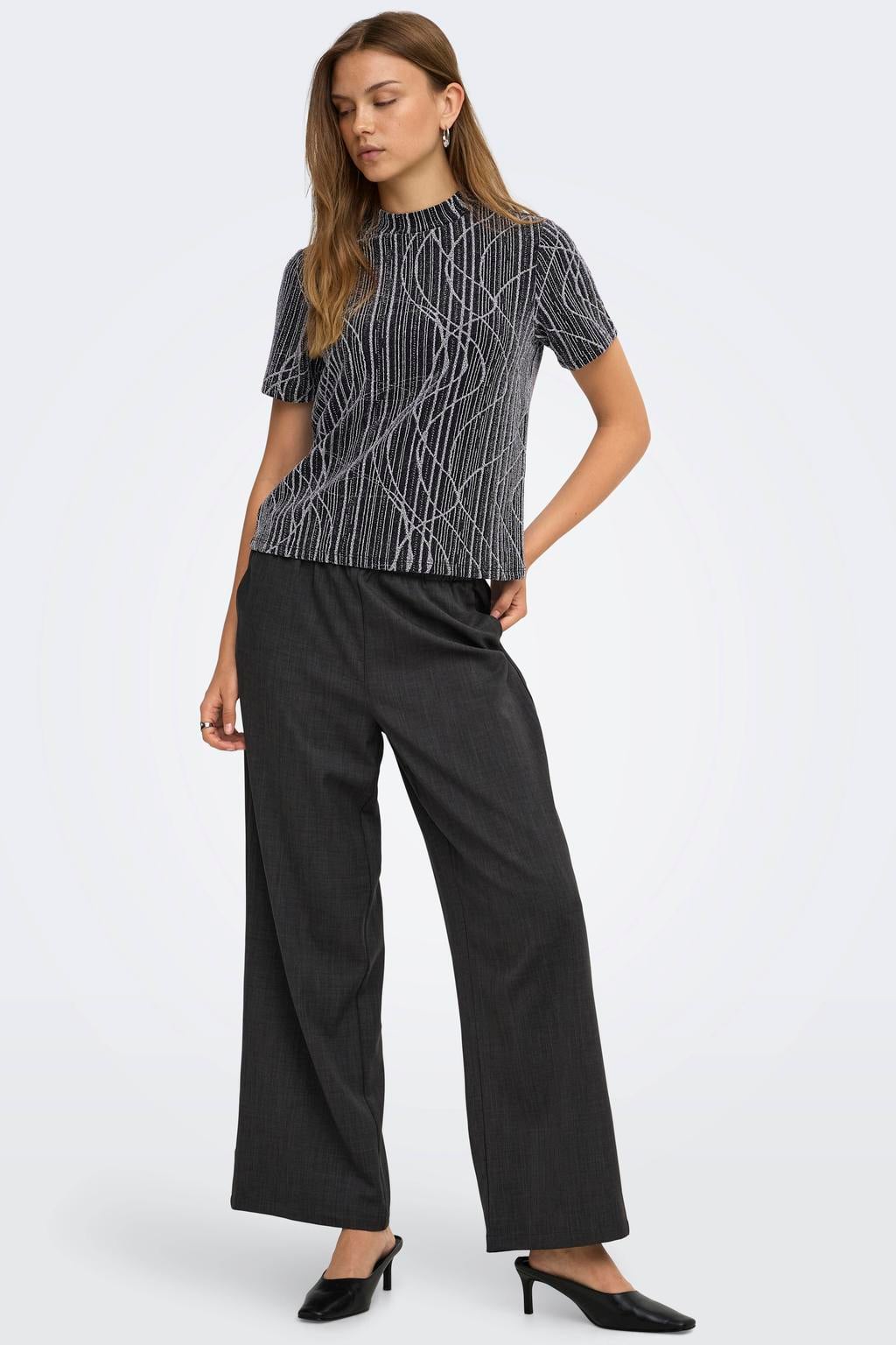 ONLY top met print - zwart/zilver
