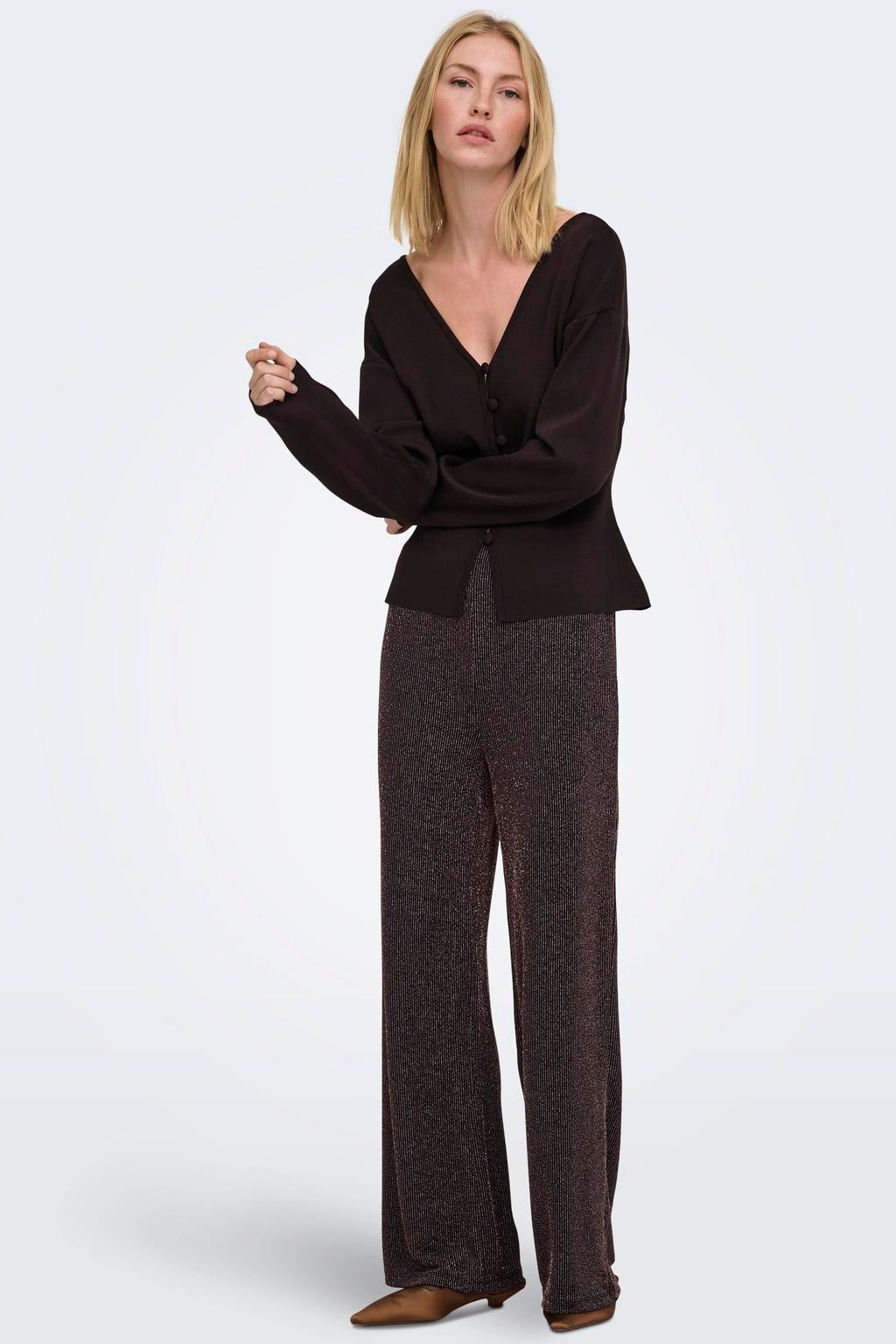 ONLY high waist wide leg casual broek met glitters - zwart