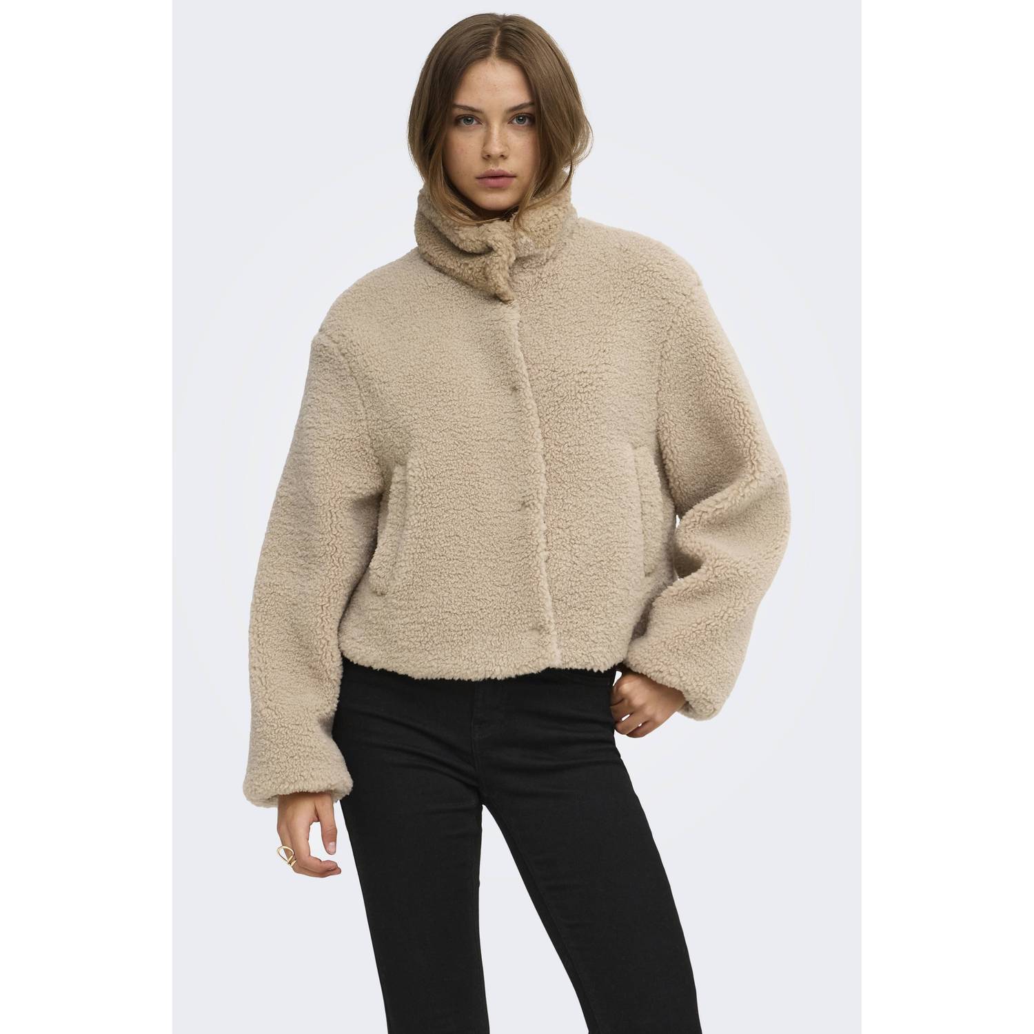 ONLY faux fur jas beige