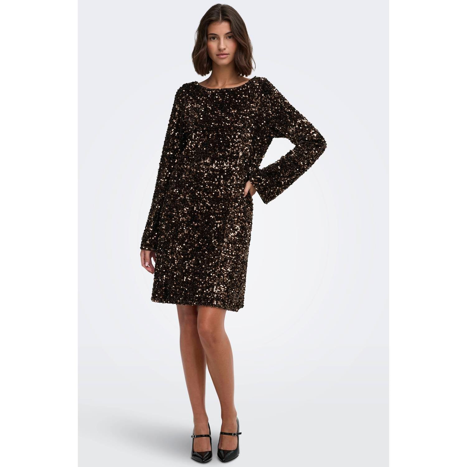 ONLY maxi jurk met pailletten donkerbruin goud