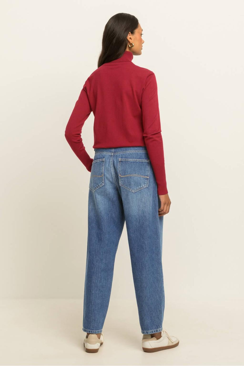 Rode dames Expresso pullover van viscose met effen, lange mouwen en col