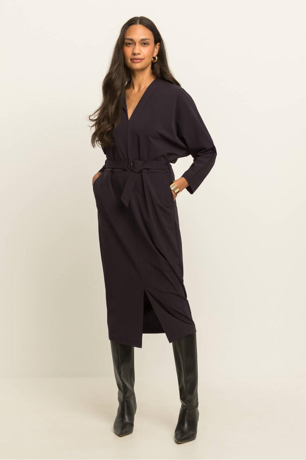 Expresso travelstof midi jurk - zwart