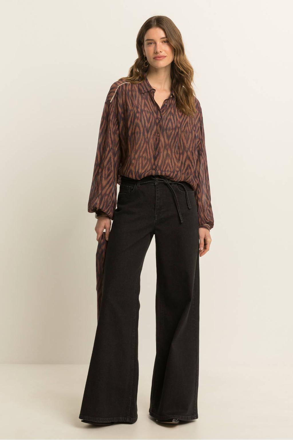 Bruine dames Expresso blouse van lyocell met lange mouwen, klassieke kraag en knoopsluiting