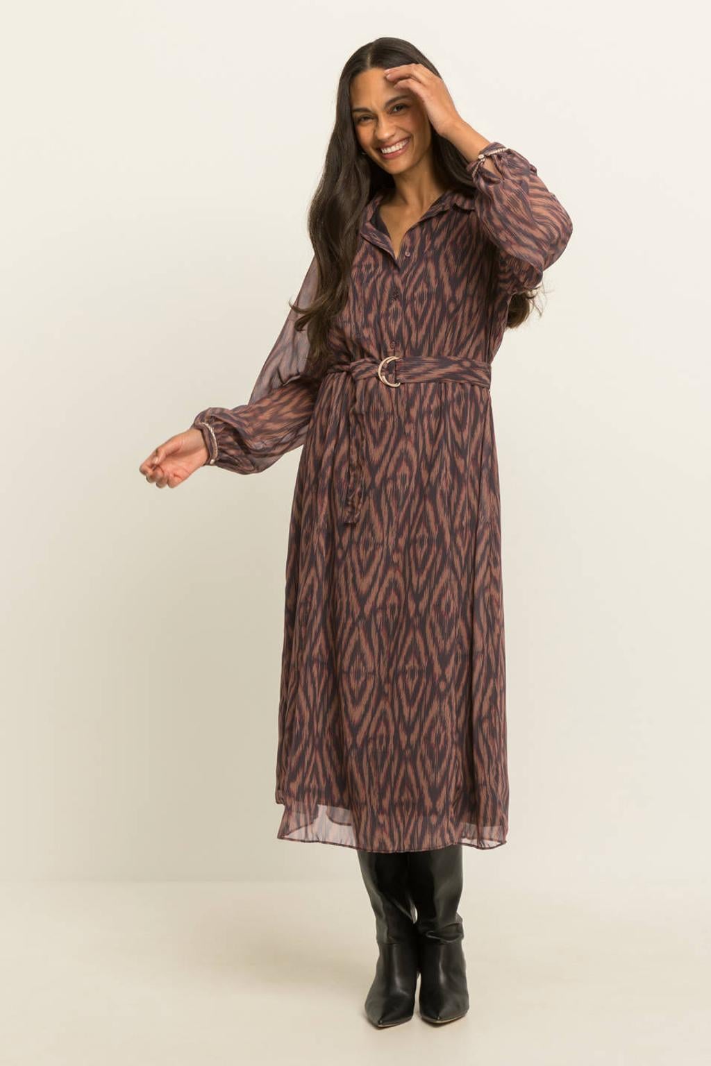 Expresso midi blousejurk - bruin
