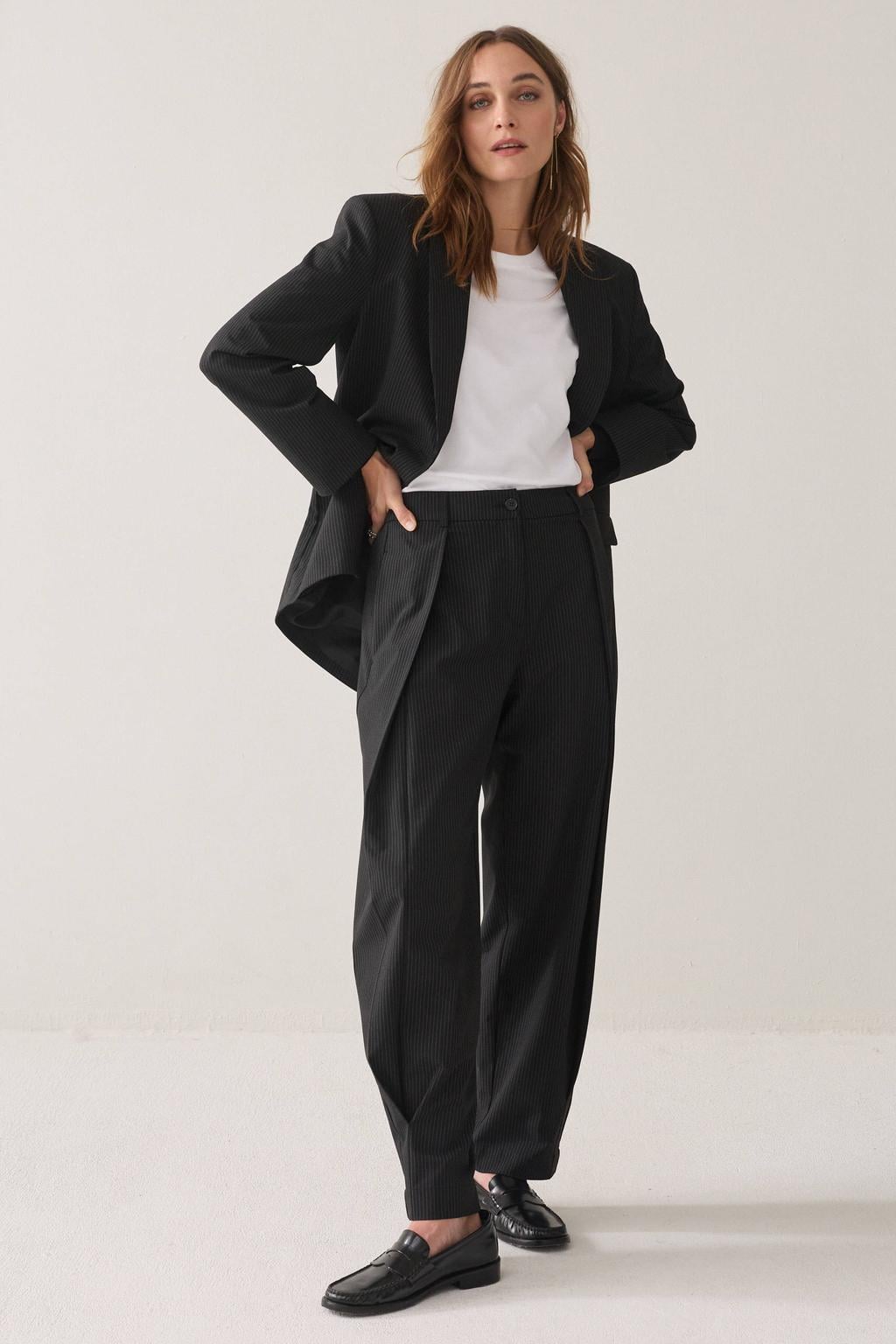 Summum tapered broek met krijtstreep - zwart