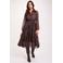 Morgan semi-transparante bohemian midi jurk met ruches en paisley - bruin