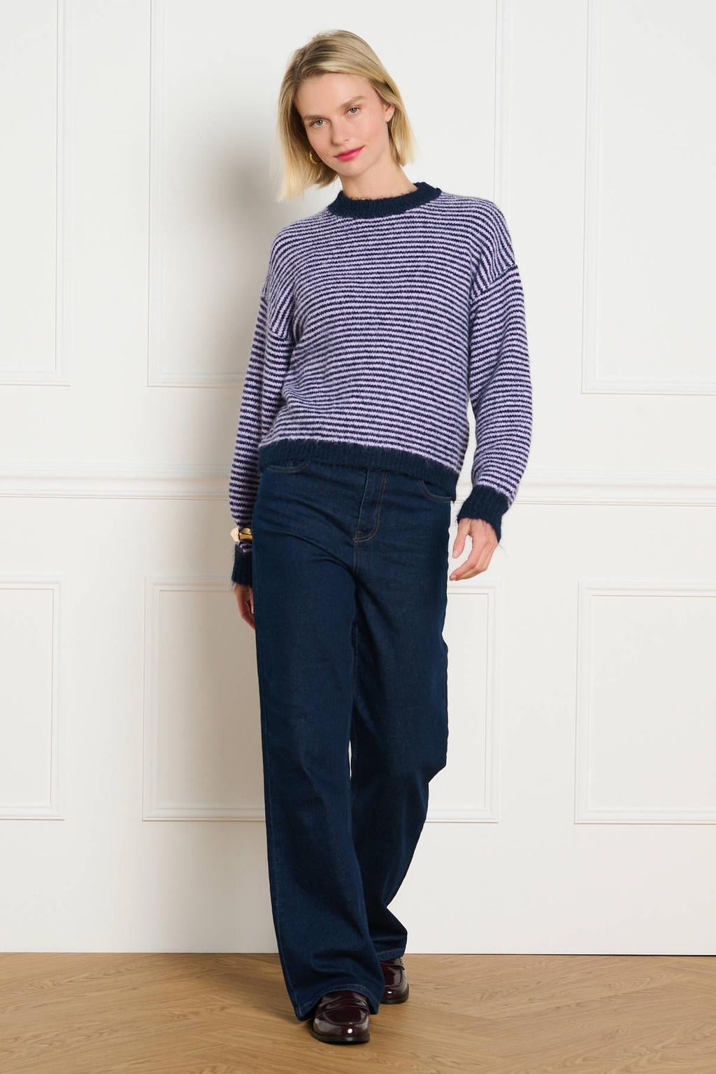 LOLALIZA gestreepte gebreide trui met wol - donkerblauw/lila
