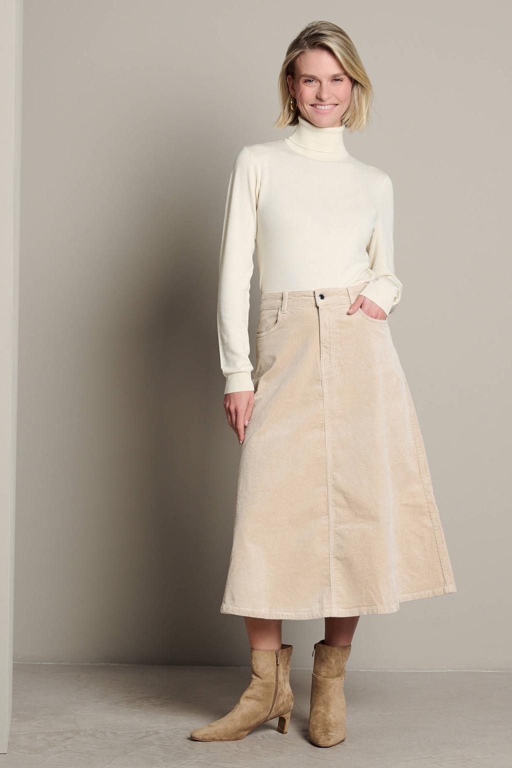 LOLALIZA corduroy A-lijn midi rok - beige