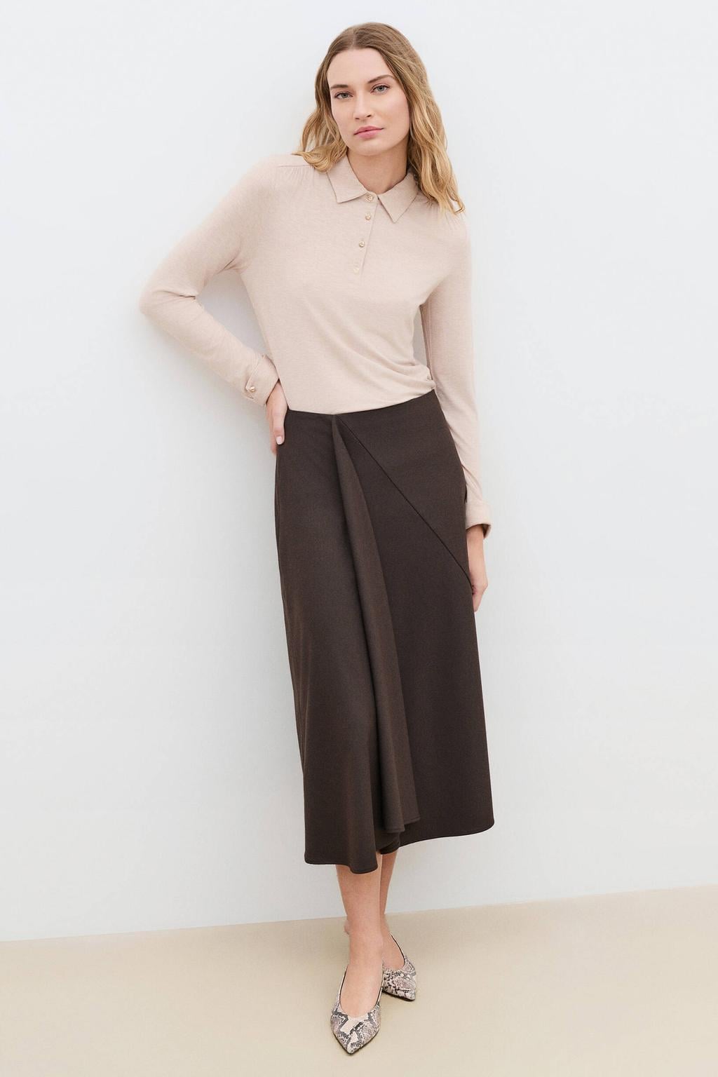 Caroll midi rok met plooien - donkerbruin