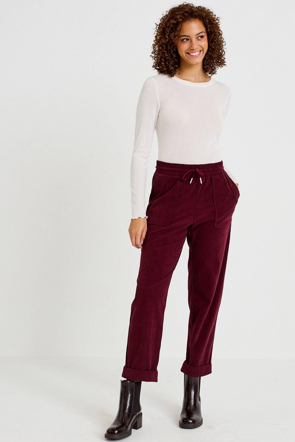 Cache Cache corduroy straight leg casual broek - donkerrood