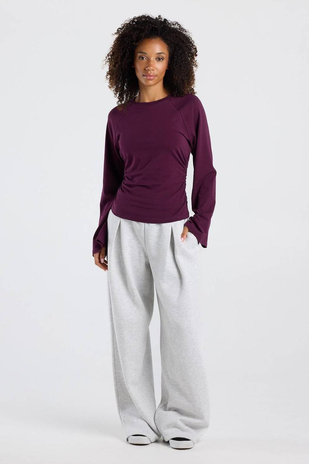 America Today longsleeve met plooien - aubergine