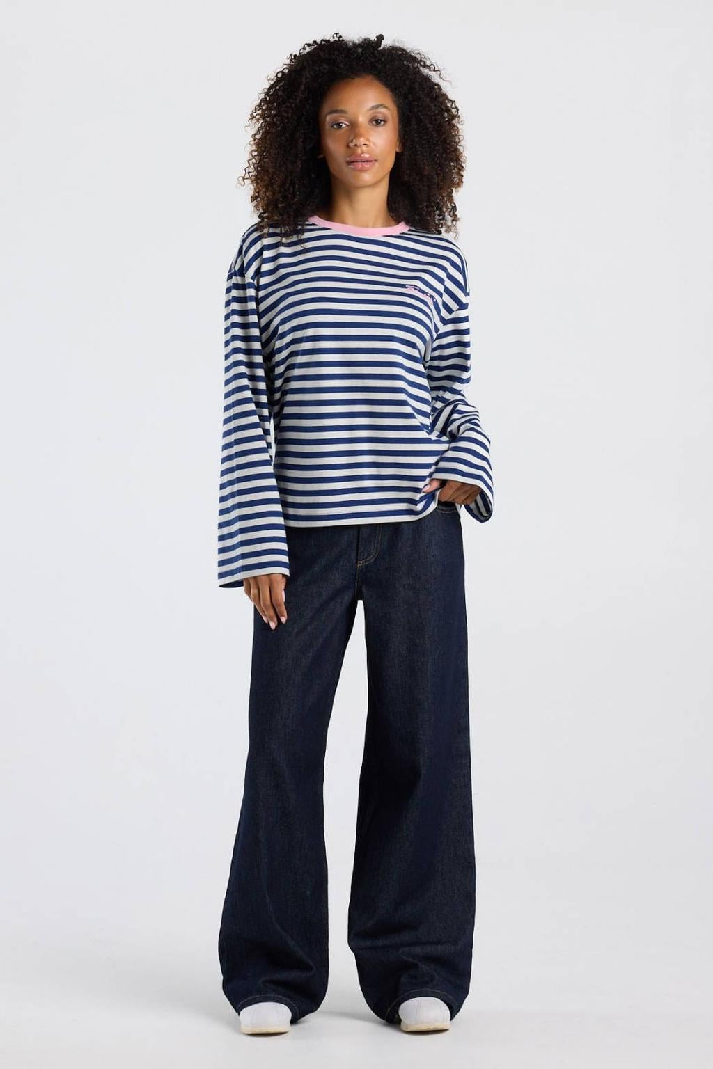 America Today gestreepte longsleeve - blauw/roze