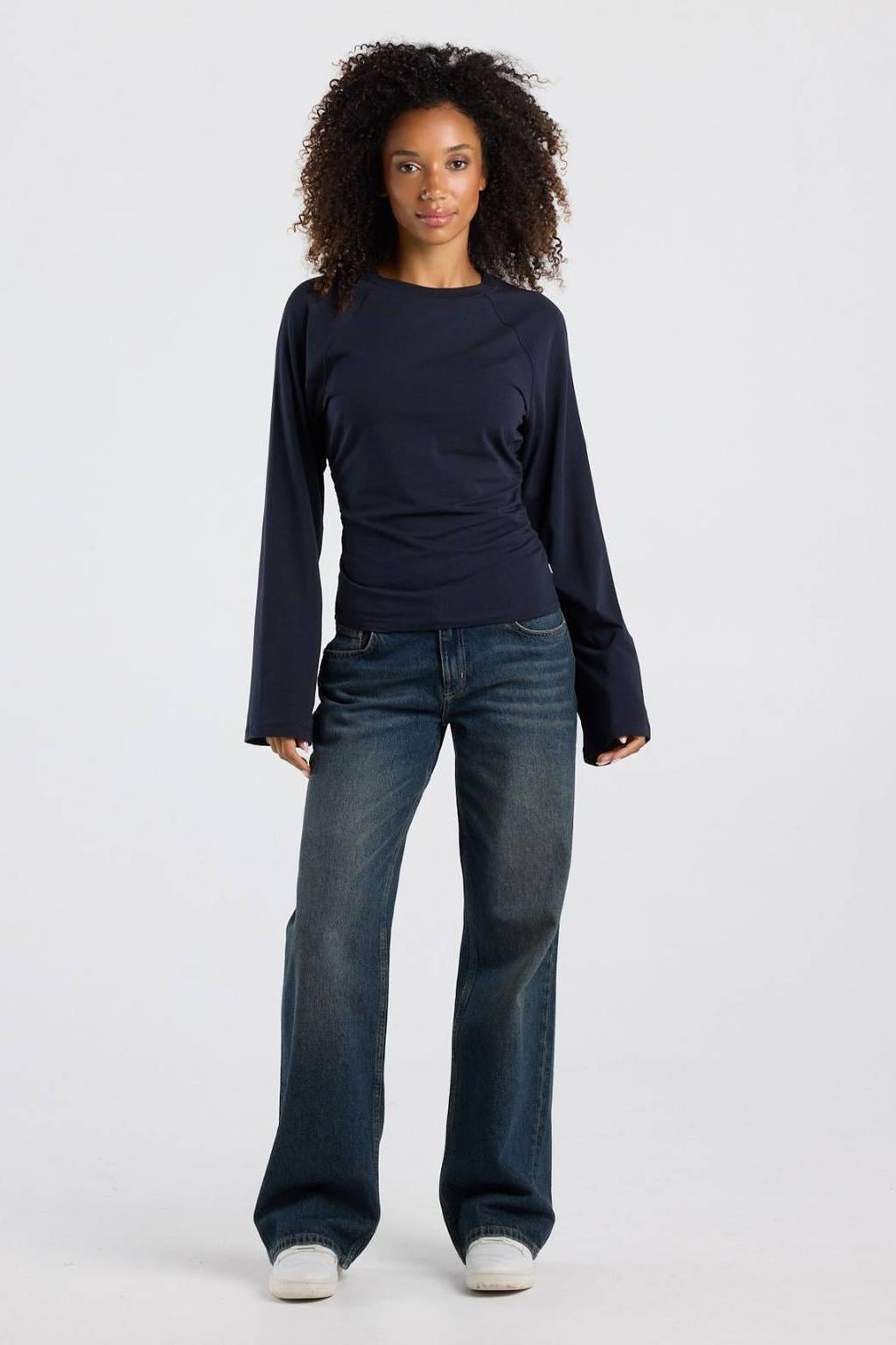 America Today longsleeve met plooien - donkerblauw