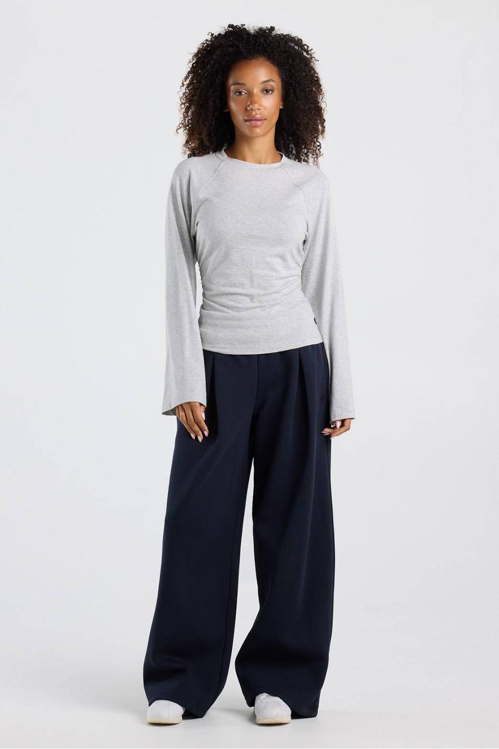 America Today gemêleerde longsleeve met plooien - lichtgrijs