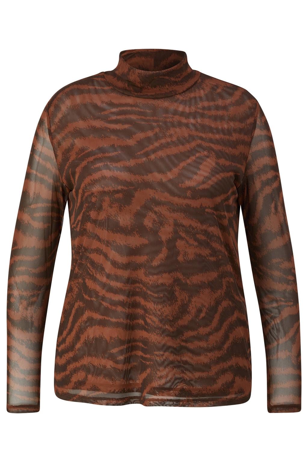 s.Oliver Curve Plus Size semi-transparante top met dierenprint - cognac/bruin