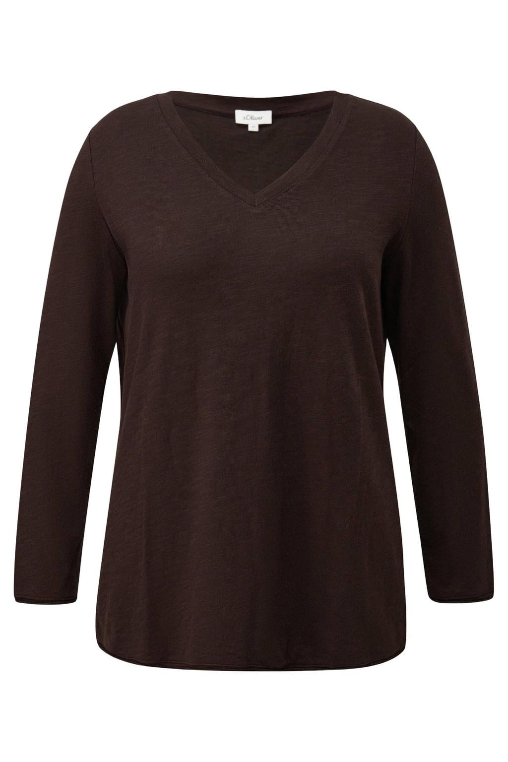 Donkerblauwe dames s.Oliver Curve Plus Size top met effen en lange mouwen