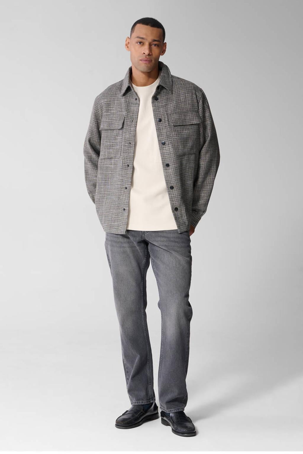 Shoeby relaxed fit geruit overshirt met wol - grijs