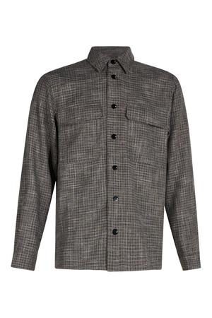 relaxed fit geruit overshirt met wol - grijs