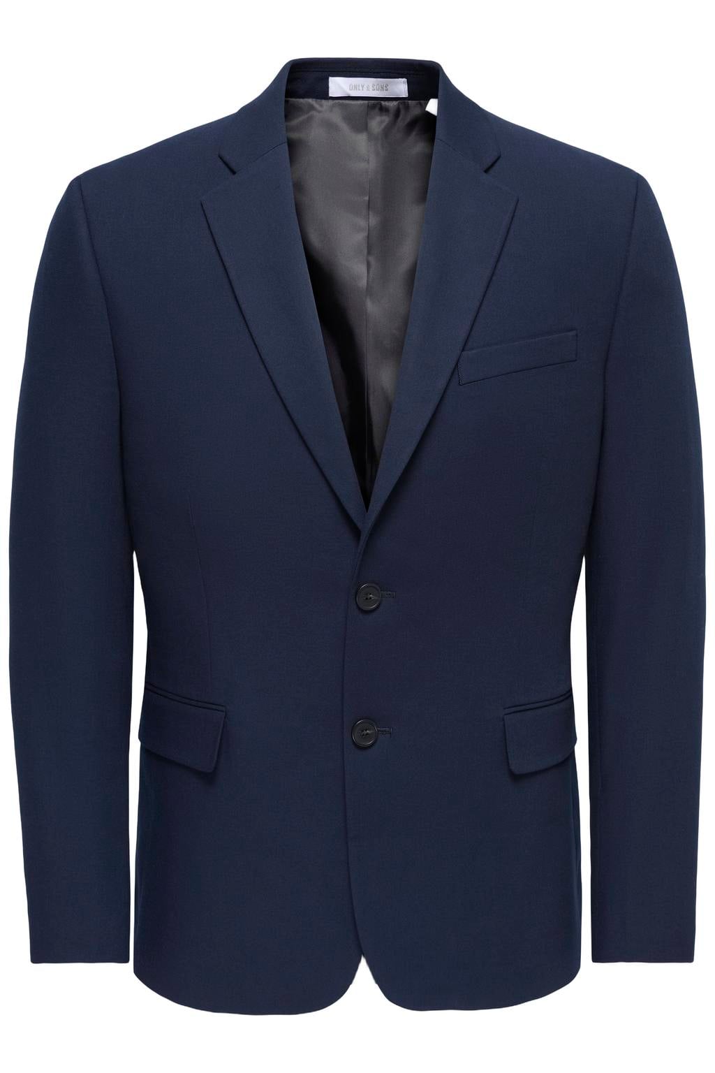 Donkerblauwe heren ONLY & SONS slim fit colbert van polyester met effen en reverskraag