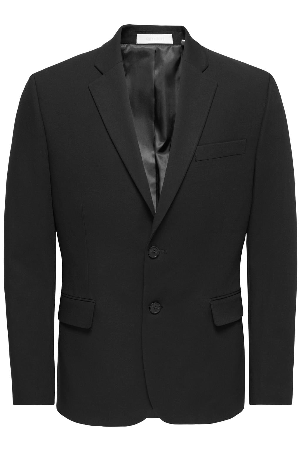 Zwarte heren ONLY & SONS slim fit colbert van polyester met effen en reverskraag