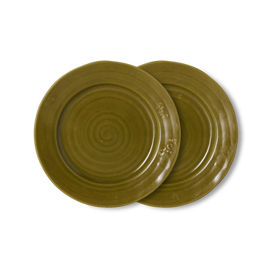 HKLIVING Farmhouse ceramics aardewerken ontbijtborden Ø22 cm - mosgroen (set van 2)