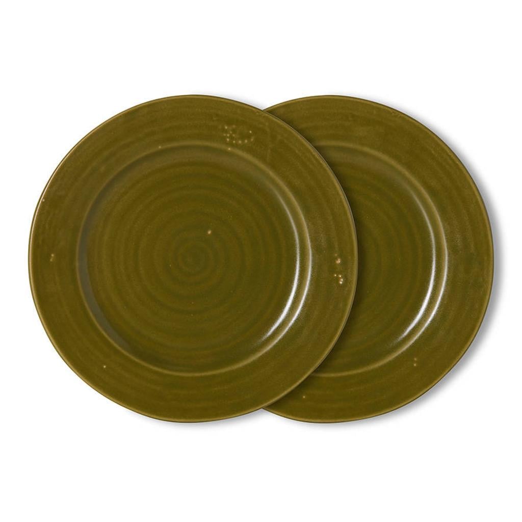 HKLIVING aardewerken dinerborden Farmhouse ceramics Ø26.5 cm - moss (set van 2)