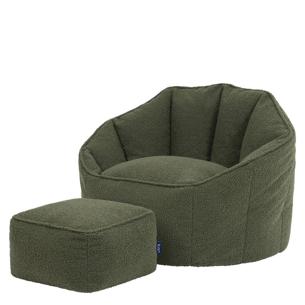 icon icon - Sirena Zitzak Fauteuil met Poef - Boucle - Olijfgroen