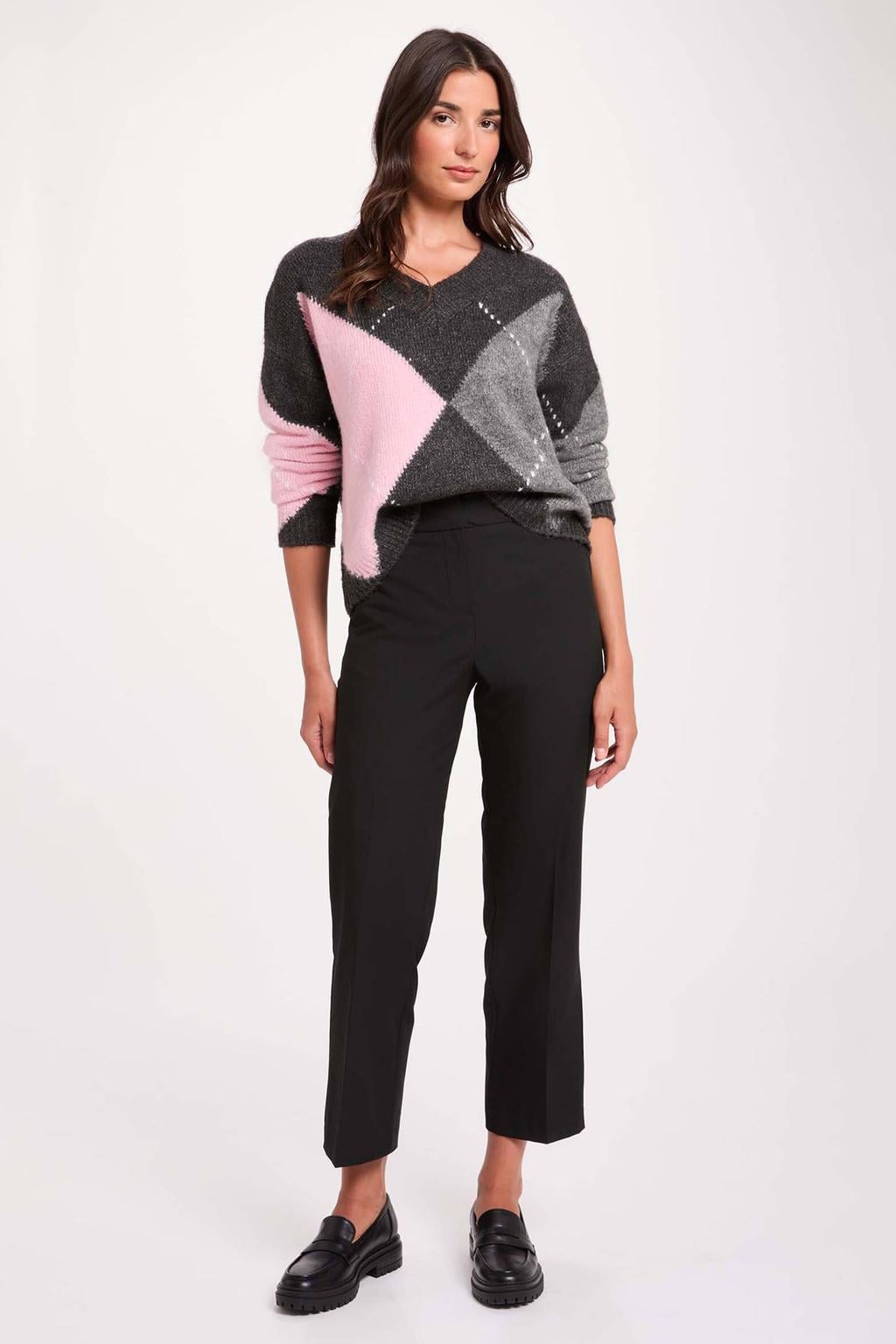 Zwarte dames Morgan slim fit cropped broek van polyester met regular waist en effen