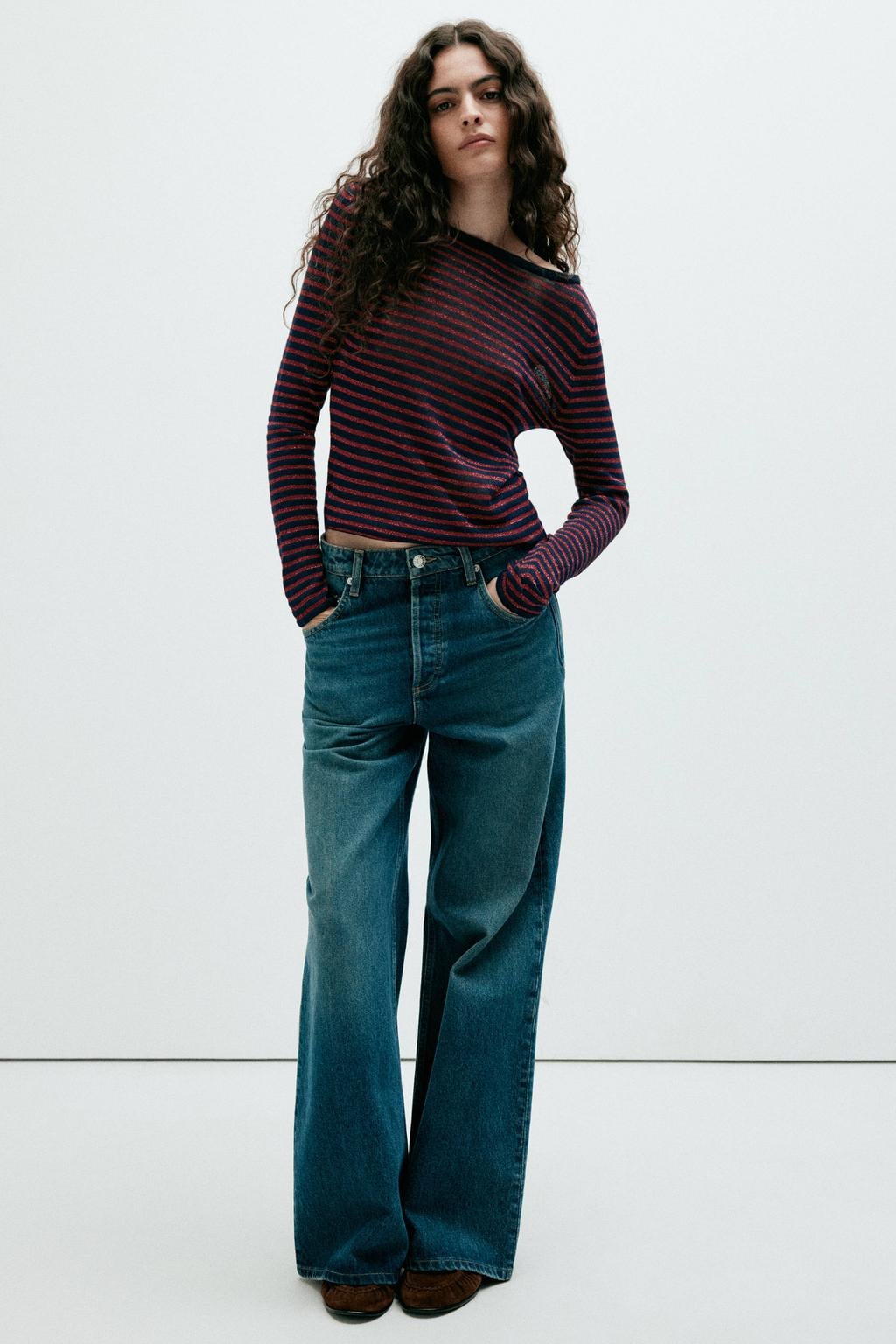 Mango gestreepte pullover met glitters - marineblauw/rood