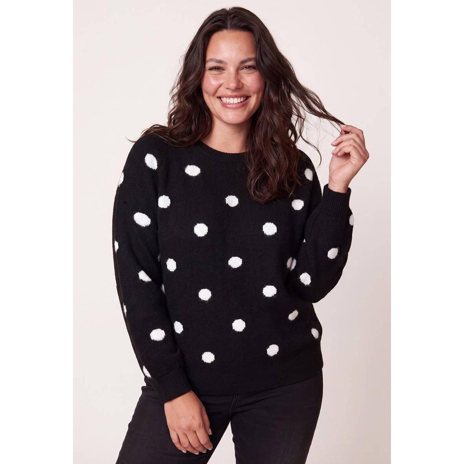 Miss Etam Plus gebreide trui met stippen zwart
