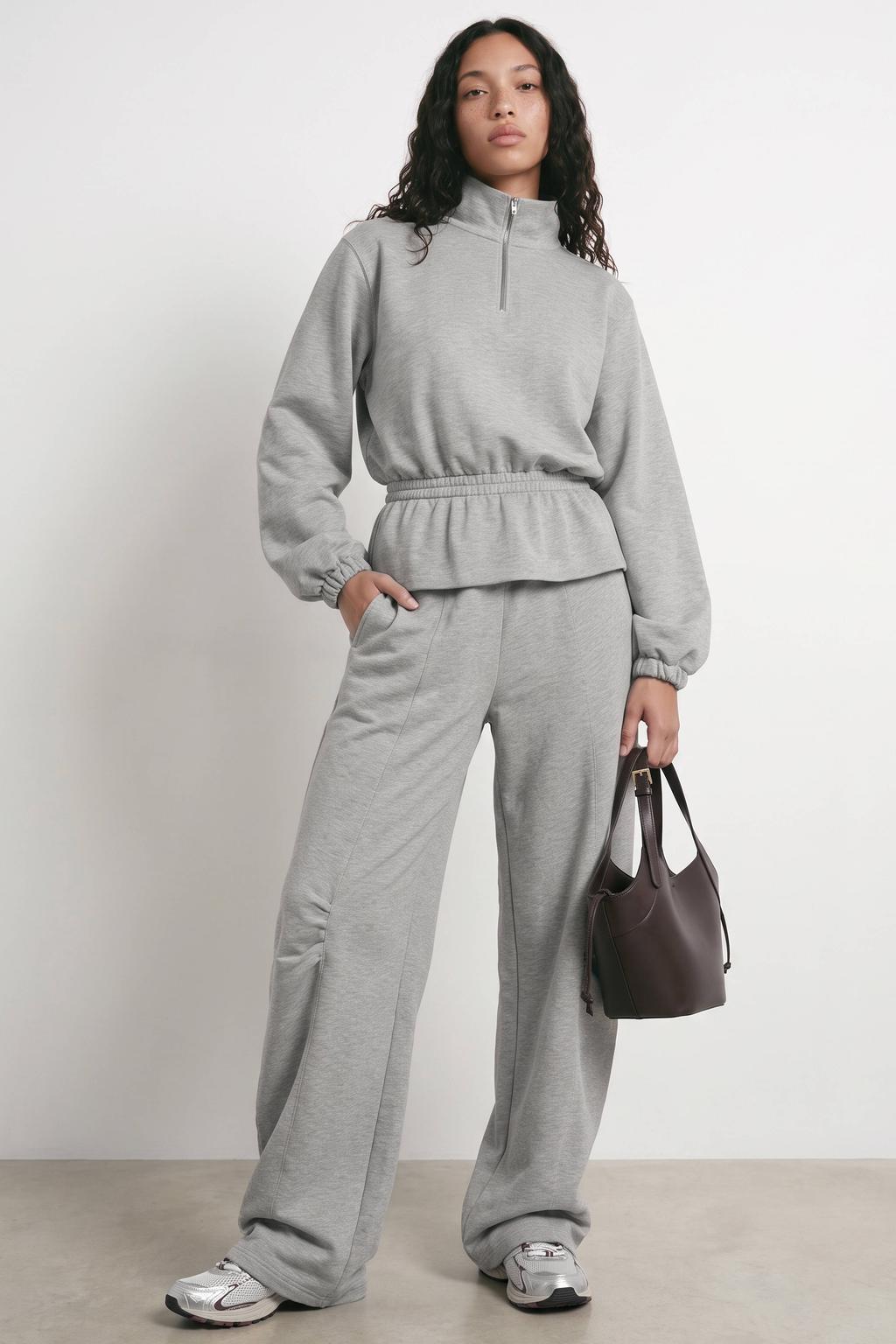 HYPEDROP katoenen trui met peplum - grijs