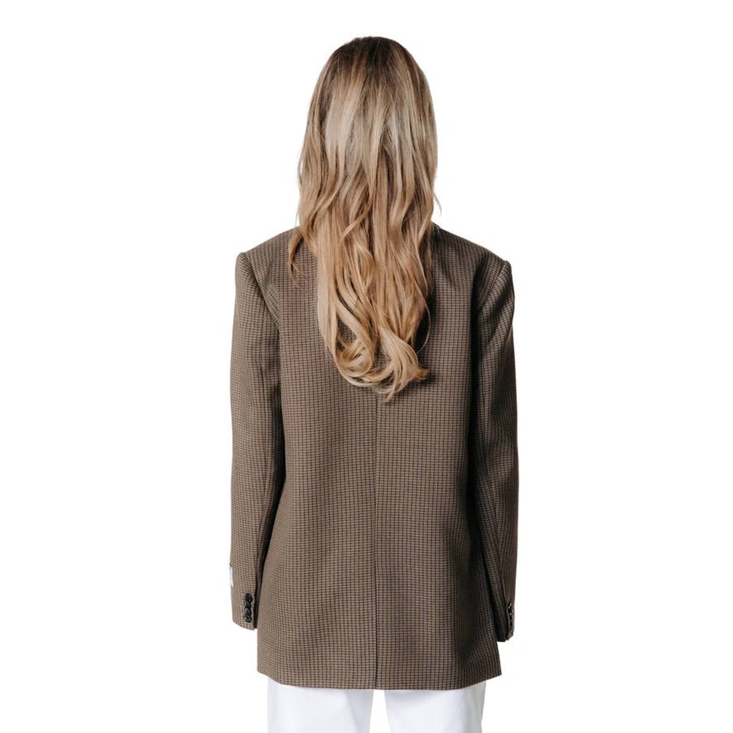 Colourful Rebel oversized geruite blazer met borduursels beige