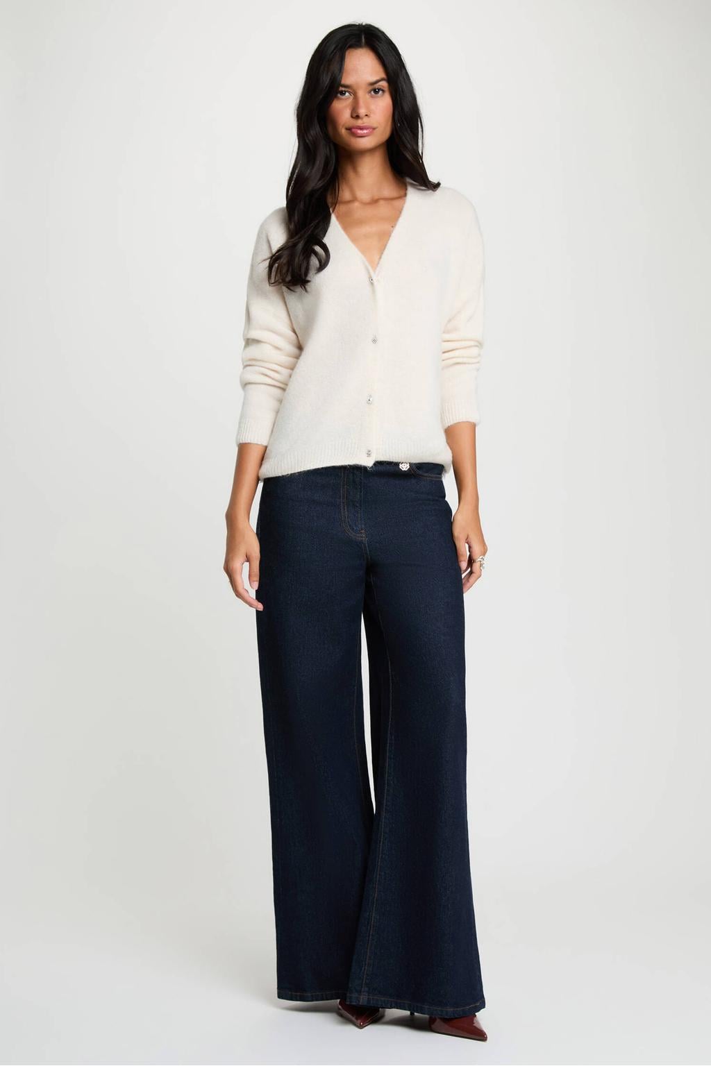 Morgan wollen gebreid vest - ecru