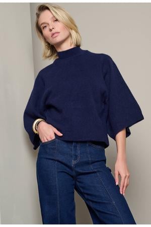 gebreide trui met wol - marineblauw