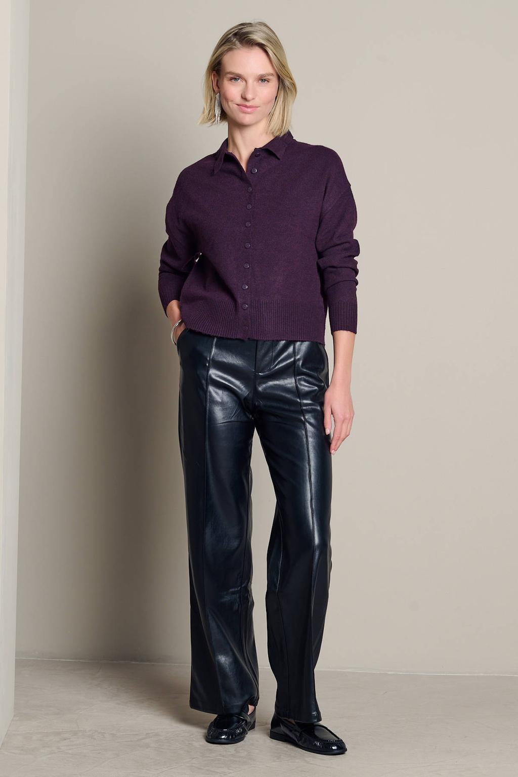 LOLALIZA gebreid vest met wol - aubergine