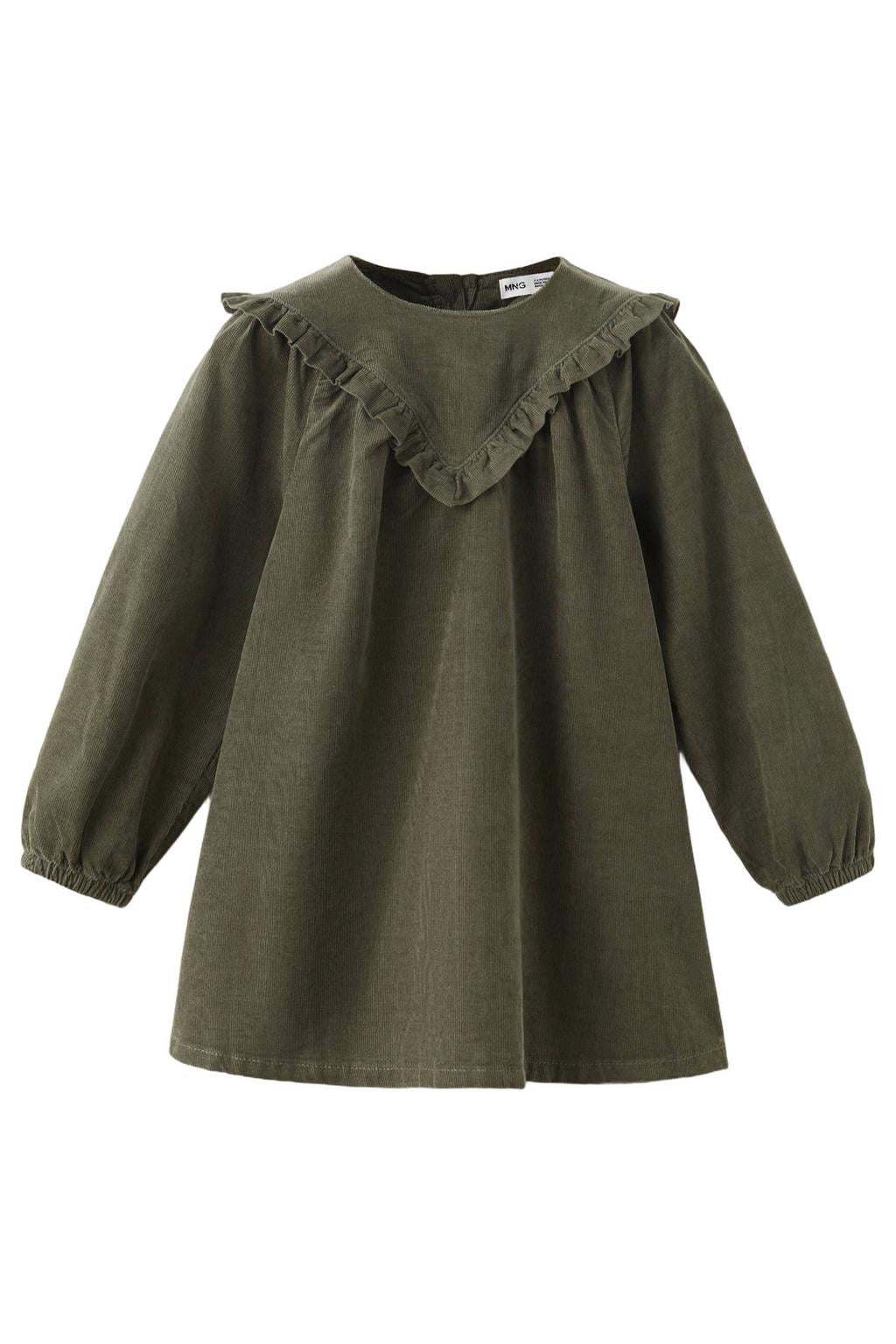 Mango Kids korte jurk met ruches - kaki