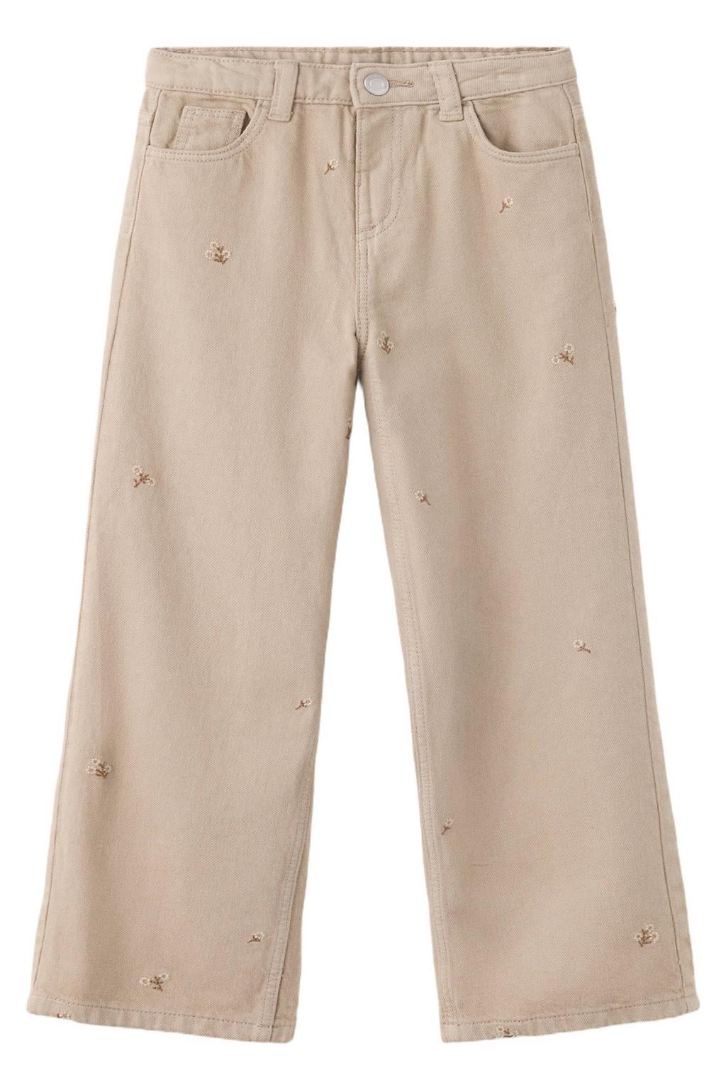 Mango Kids regular fit wide leg jeans met borduursels - lichtbeige