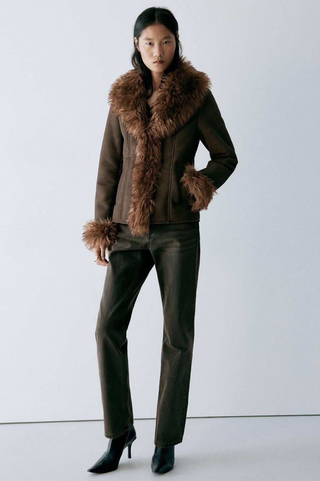 Mango imitatiebont winterjas - bruin