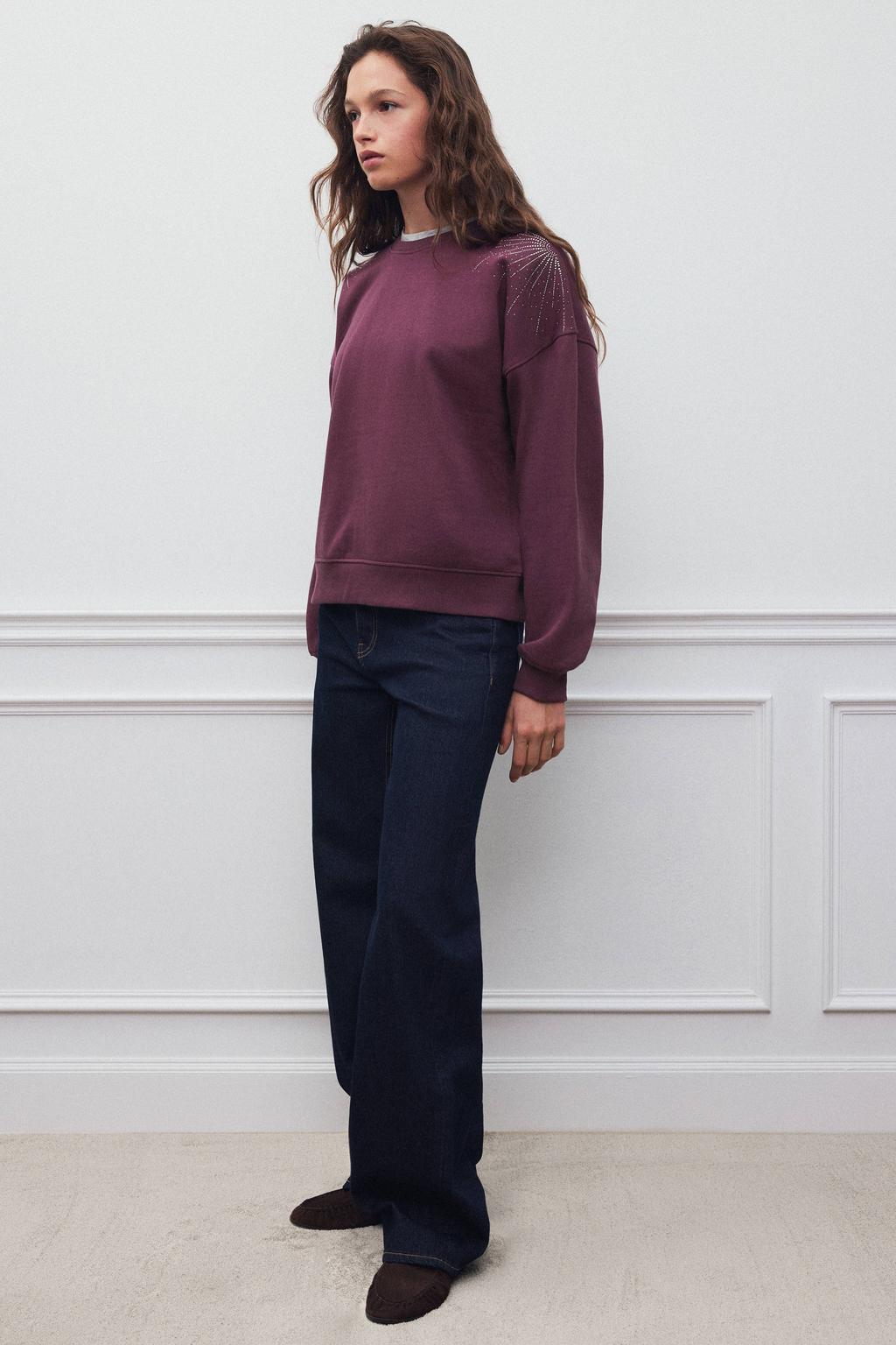 MANGO TEEN sweater met strass-steentjes - donkerrood
