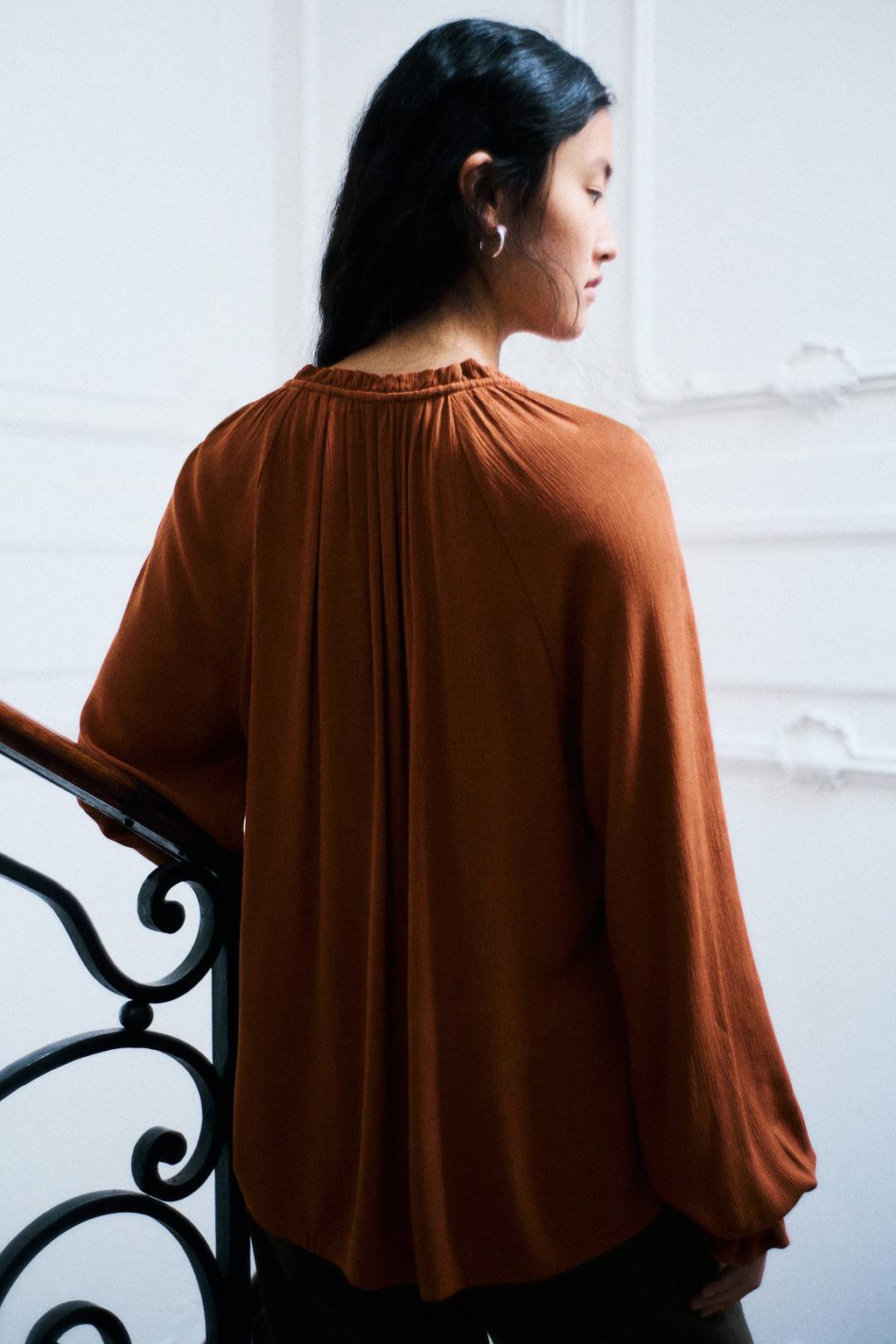 MANGO TEEN semi-transparante blousetop met ruches - donkergeel