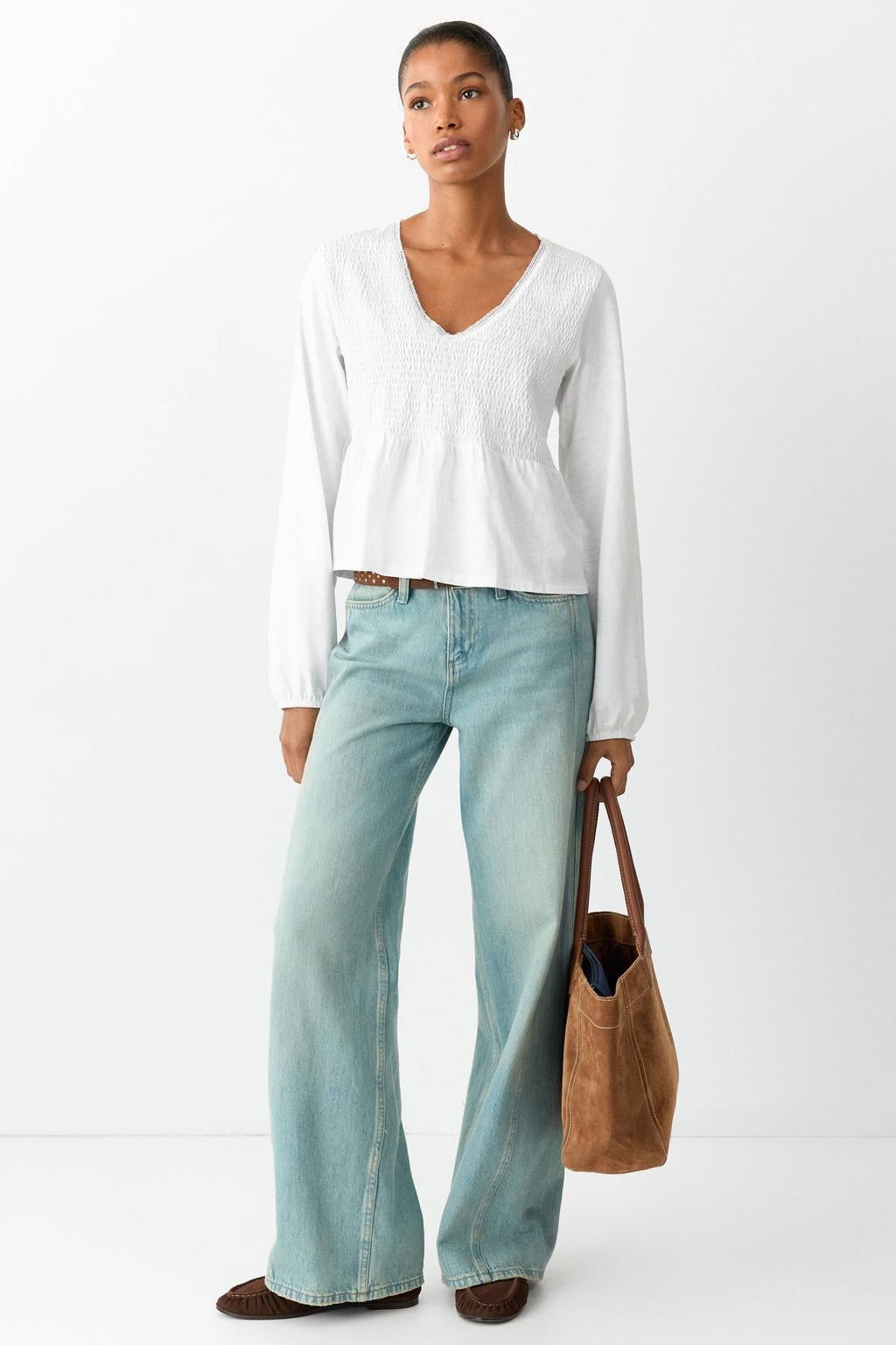 MANGO TEEN blousetop met plooien - naturel wit