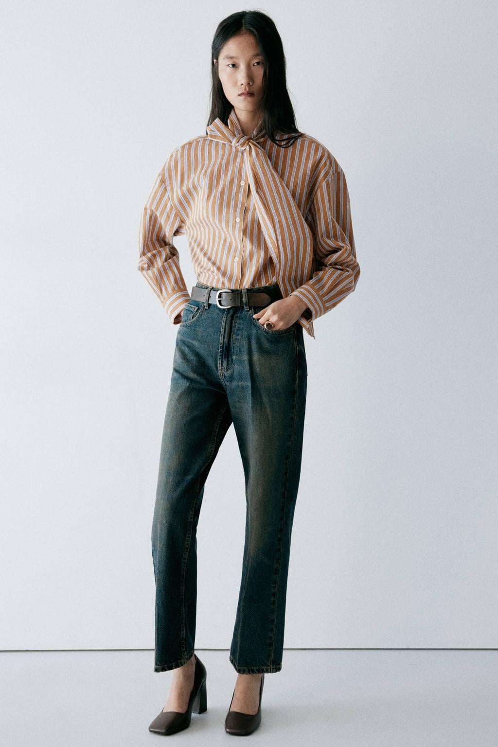 Mango gestreepte blouse - bruin/lila