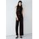Mango corduroy straight leg pantalon met ceintuur - donkerbruin