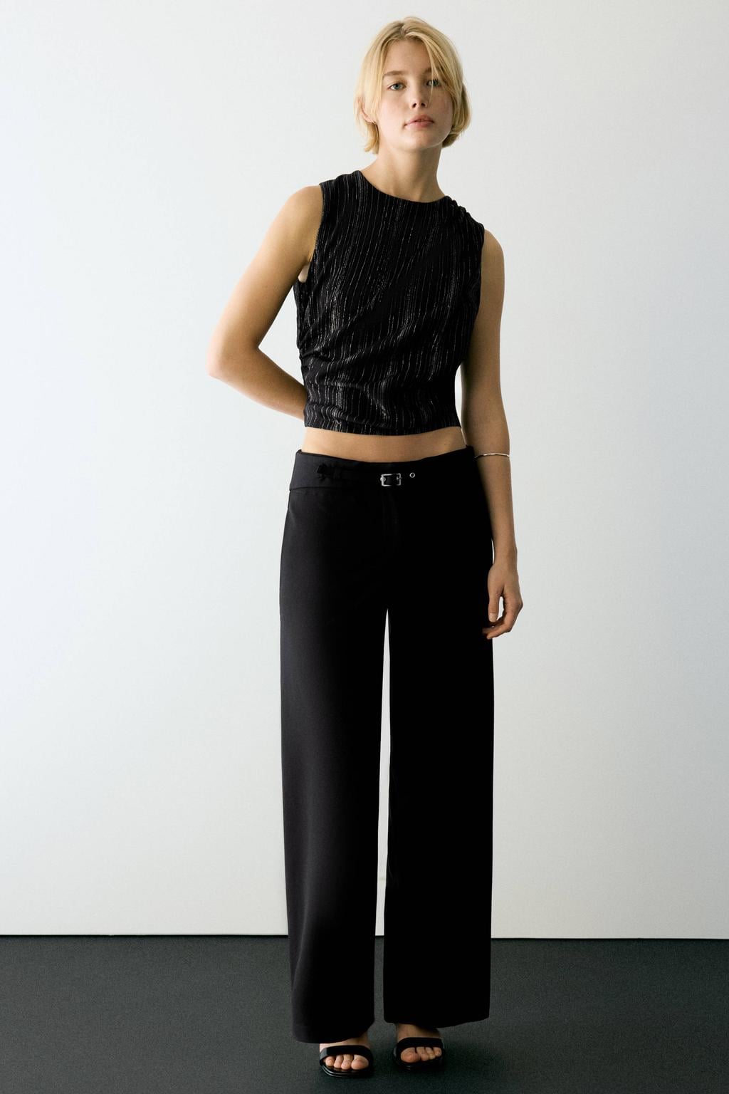 MANGO TEEN gestreepte top met glitters - zwart