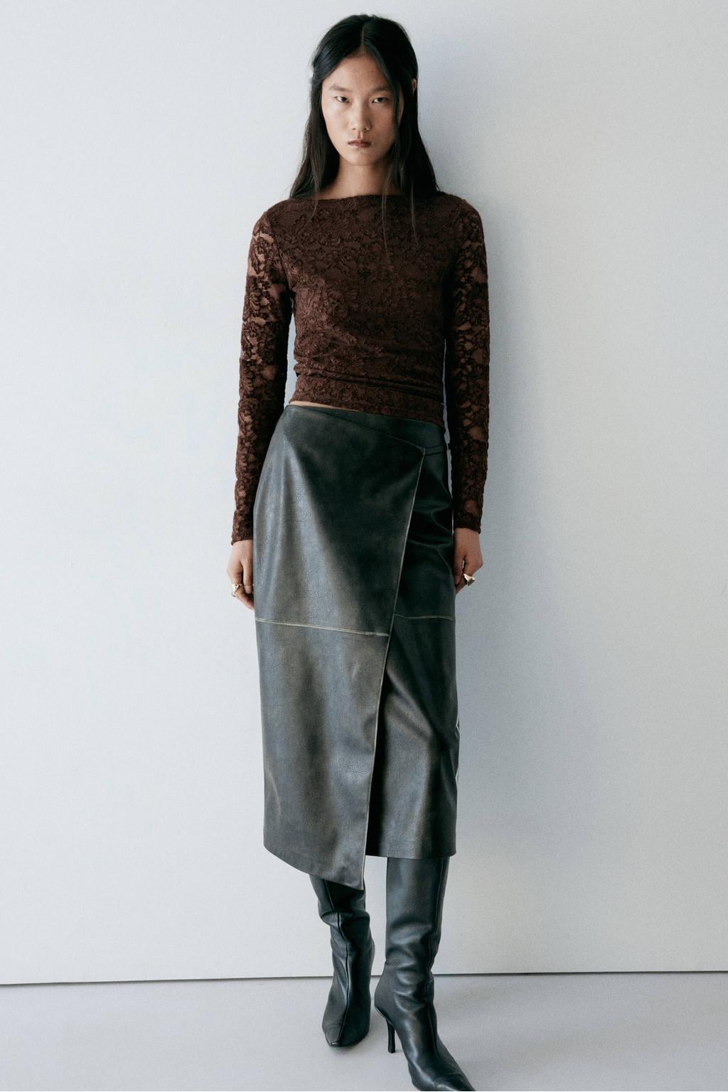 Mango kanten semi-transparante top - bruin