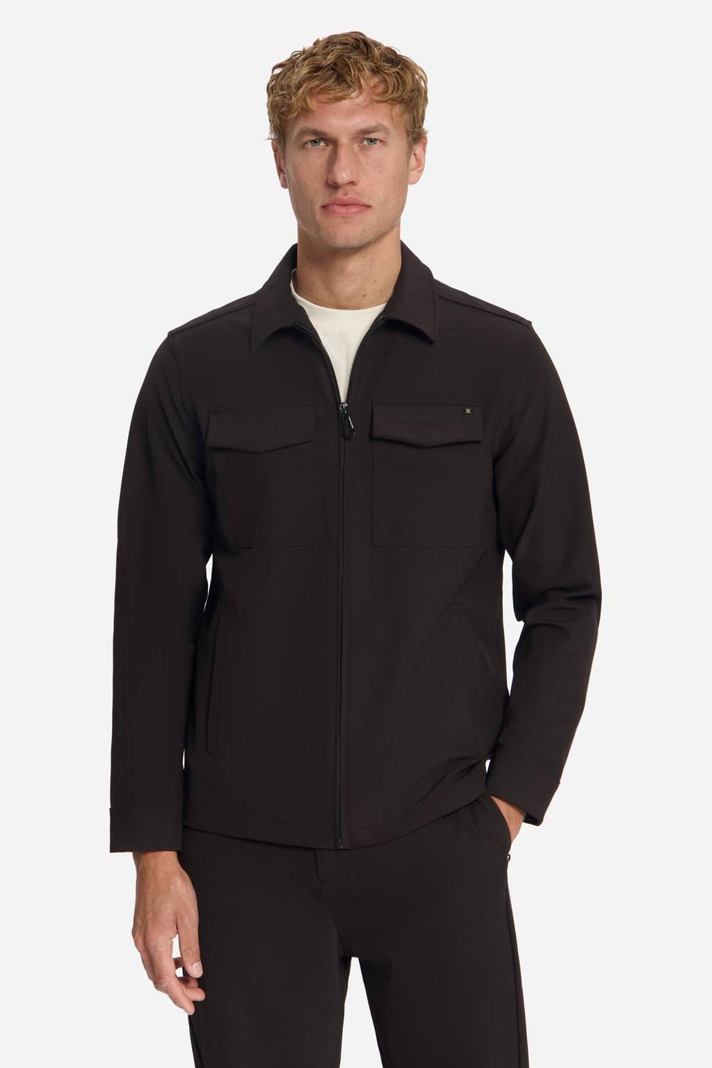 No Excess travelstof regular fit overshirt - donkerbruin