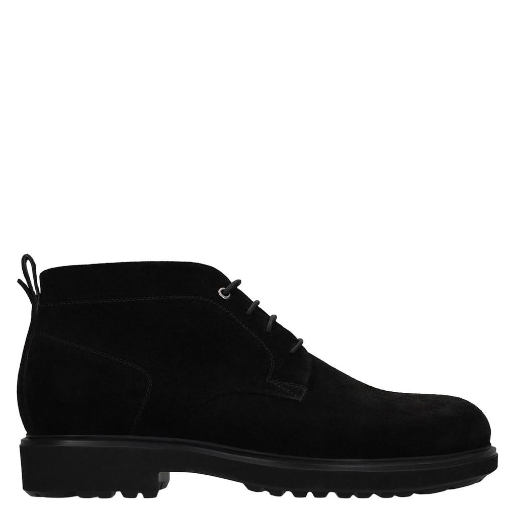 Manfield suède veterboots met profielzool - zwart